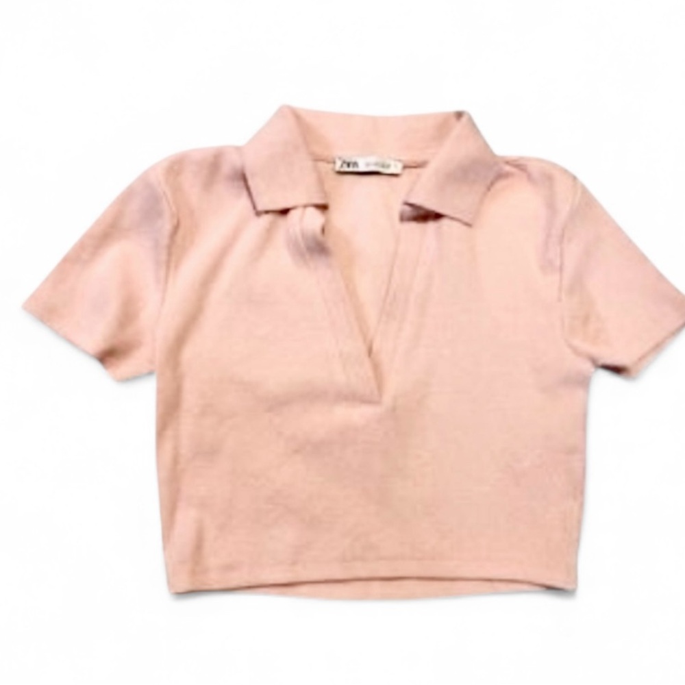 💐ZARA Cropped Ribbed Polo Tee in Size Small